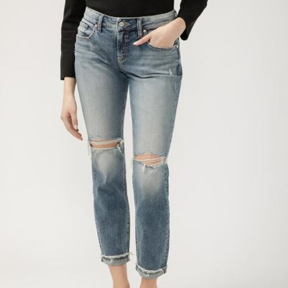 Levi's Silver Jeans Co® Sam Boyfriend Jeans with Lined Destruction Size 27  NWOT - Picture 2 of 11